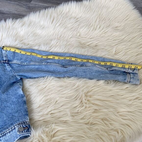 Free People Denim Jacket sz S Boho Western Layering Beach Coastal Preppy - Picture 14 of 15